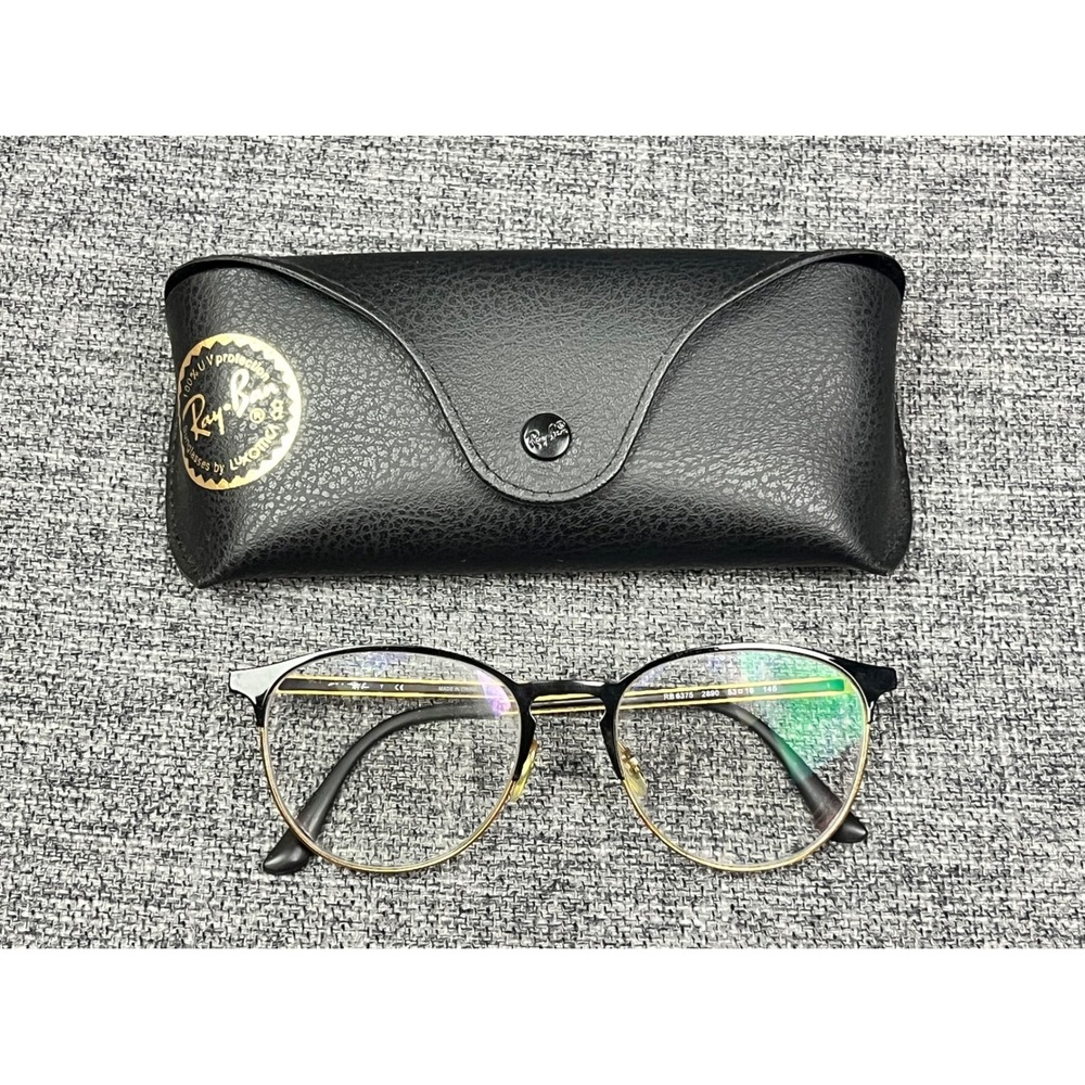 Ray-Ban RB6375 2890 Black Gold Metal Phantos Eyeglasses Frames 53-18-145 Case